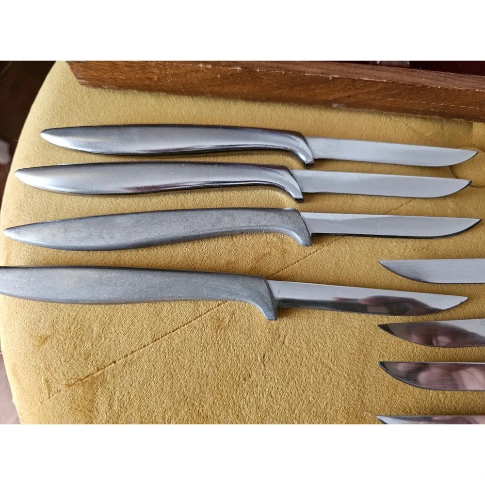 Gerber Miming Blades Steak Knife Set Vintage Solid Walnut Case 9 Piece MCM